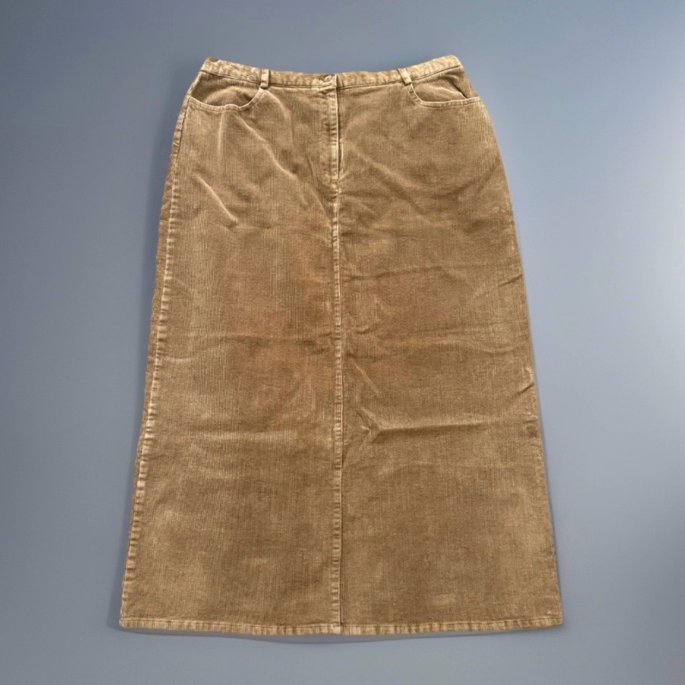 Sag Harbor Sport Corduroy Midi Skirt Tan Brown Vintage Straight L 90s